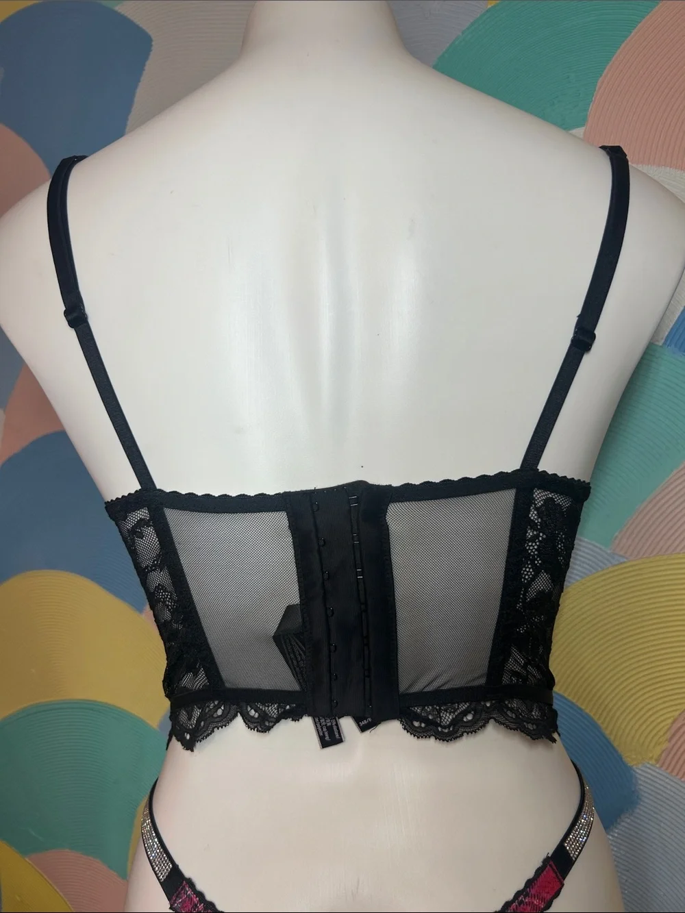 Victoria's Secret Red Plaid Lace Longline Bustier & Thong Set sz s 34B